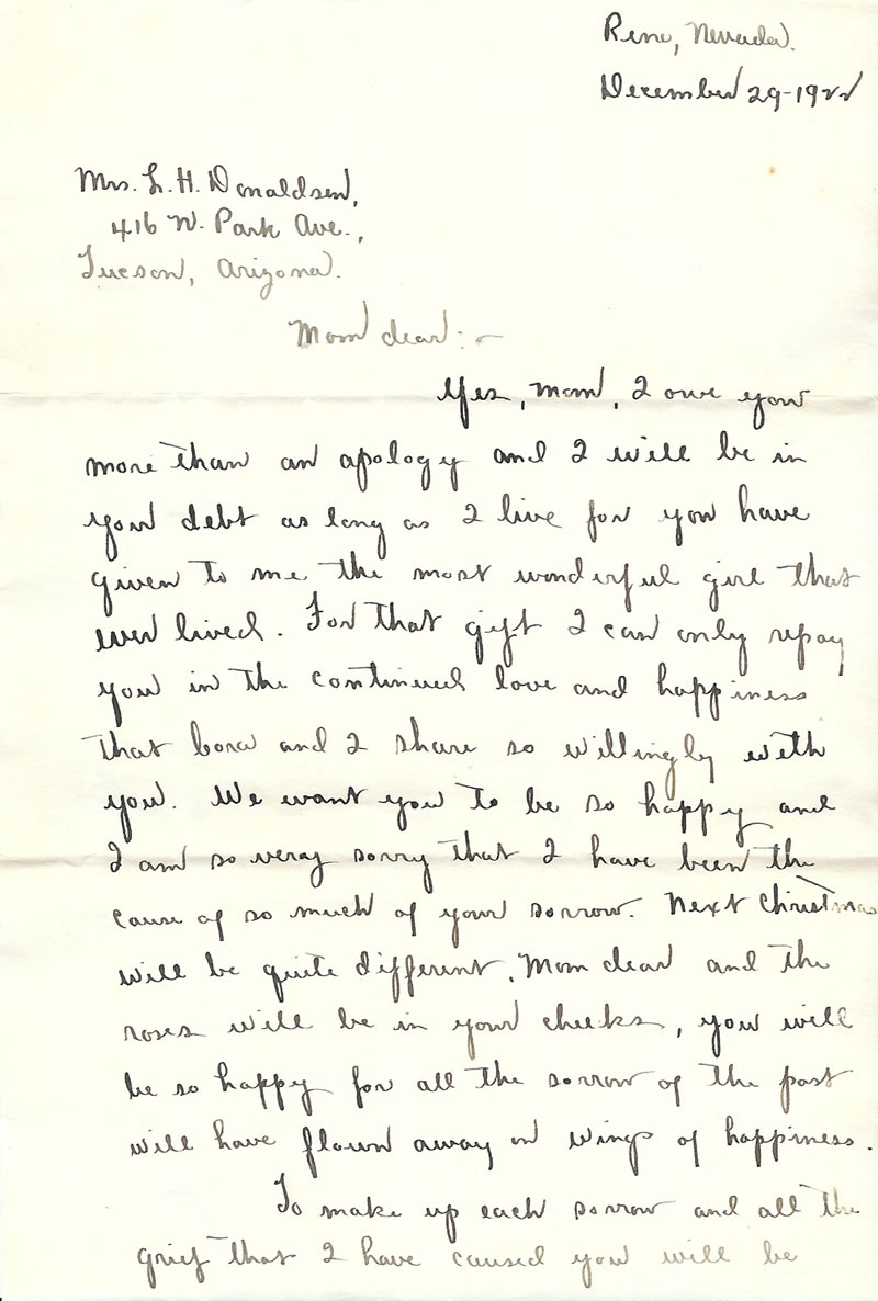 29 December 1922 Letter of Willard Wood to Love Donaldson