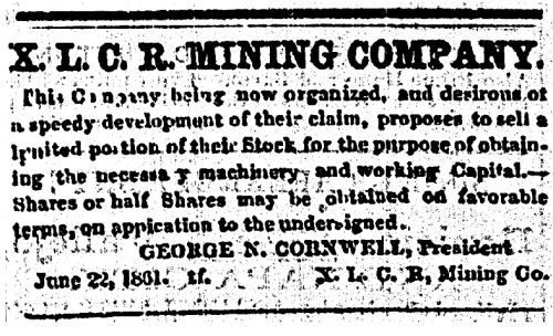 Advertisement for the XLCR Mining Company