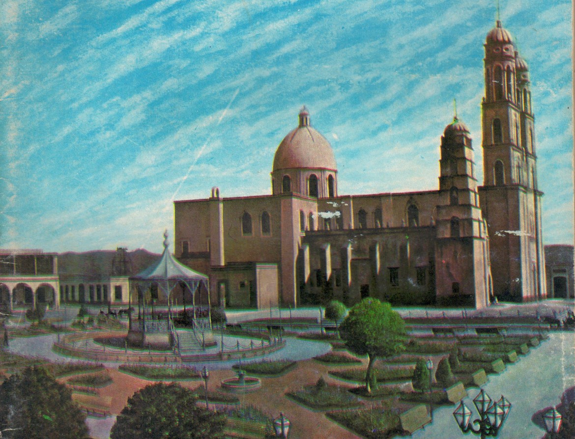 Undated photograph of the Cathedral Basilica of Our Lady of the Rosary, Culiacán, completed 1885, with previous cathedral still standing next to it