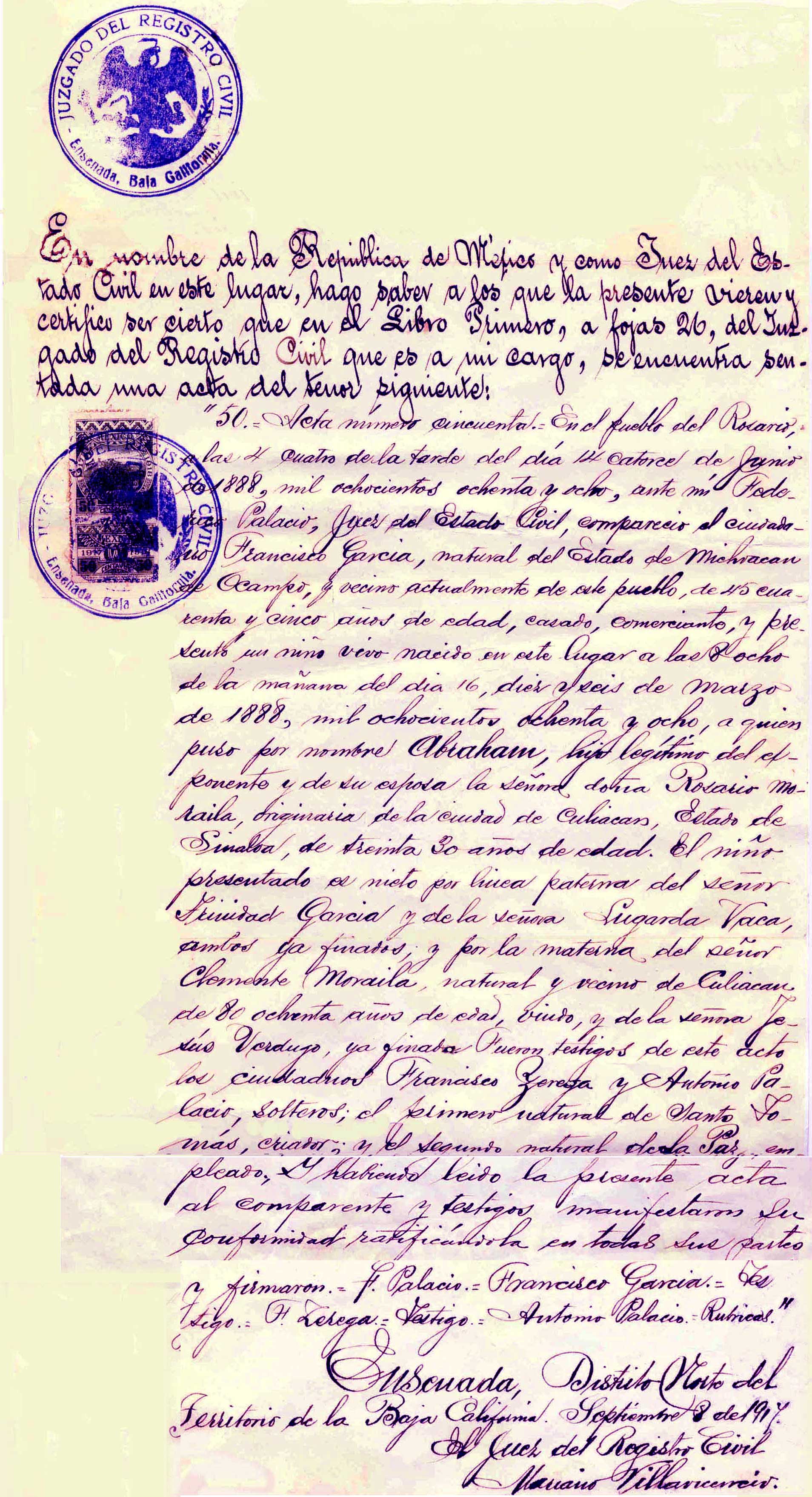 Birth Certificate of Abraham Mendez García