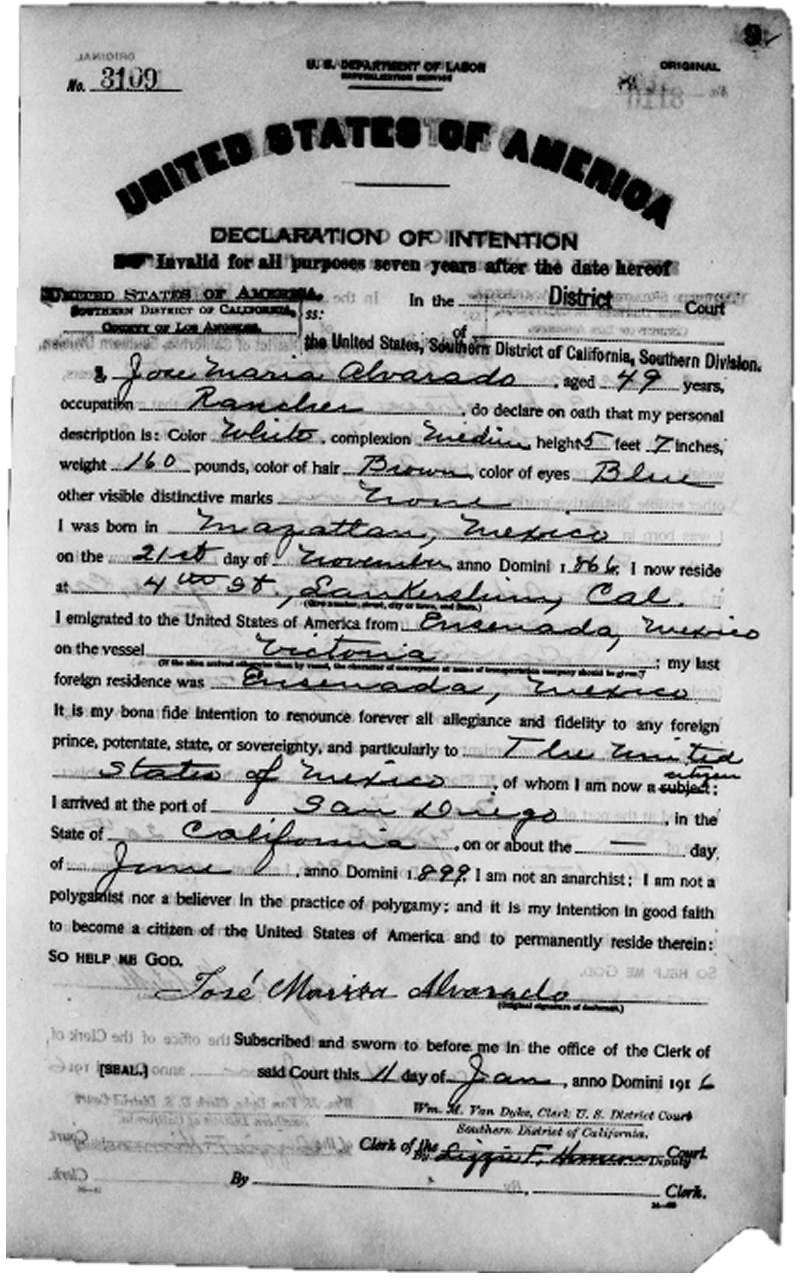 José María Alvarado Declaration of Intention