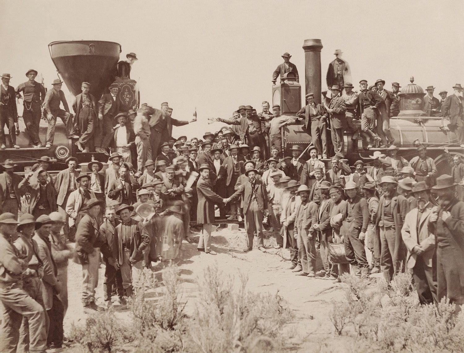 At the ceremony for the driving of the "Last Spike" at Promontory Summit, Utah, May 10, 1869