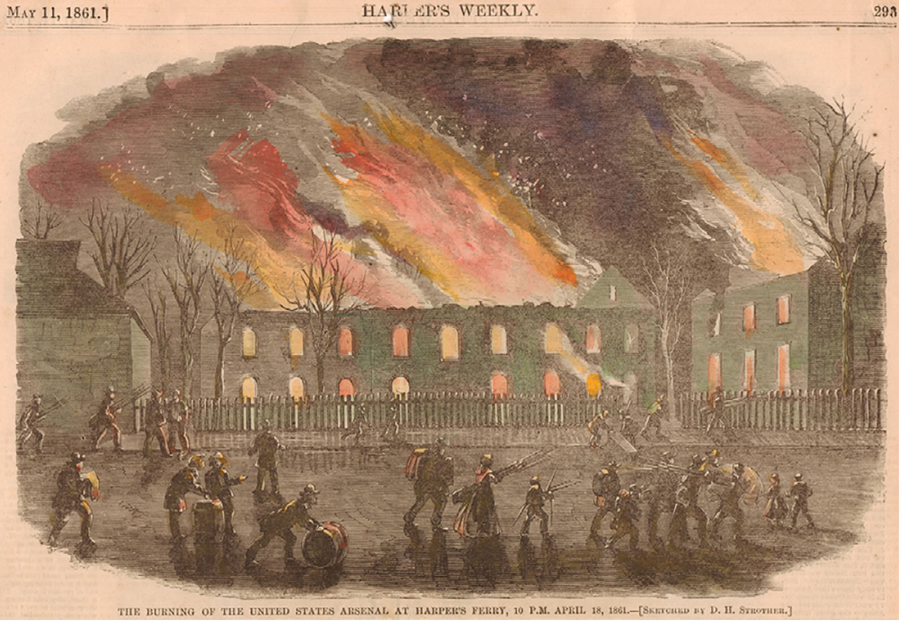 Burning of the arsenal at Harper's Ferry, David Hunter Strother, Harpers Ferry National Historical Park