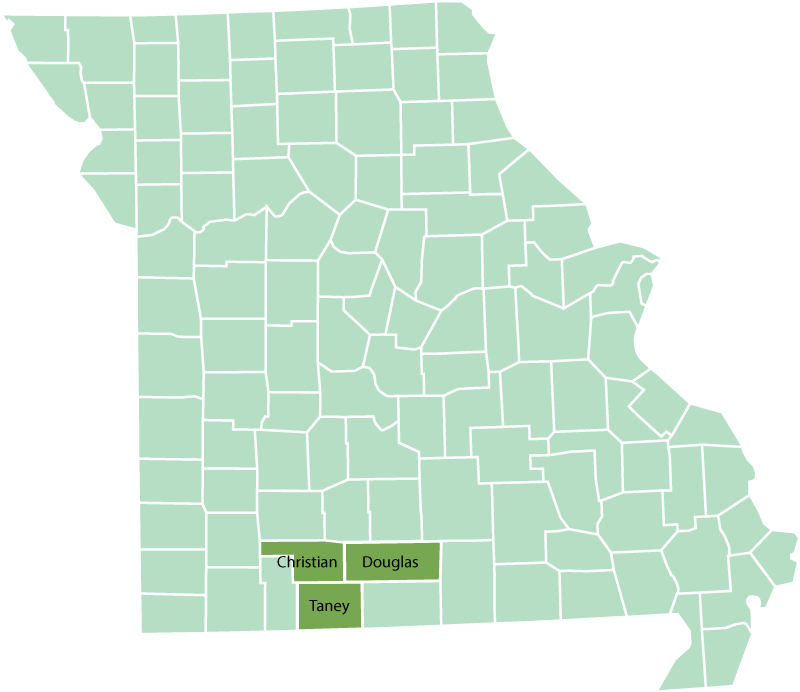 Missouri counties associated with the life of William Ivans and family.