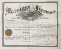 Santa Ana marriage certificate of Willard Wood and Cora Donaldson
