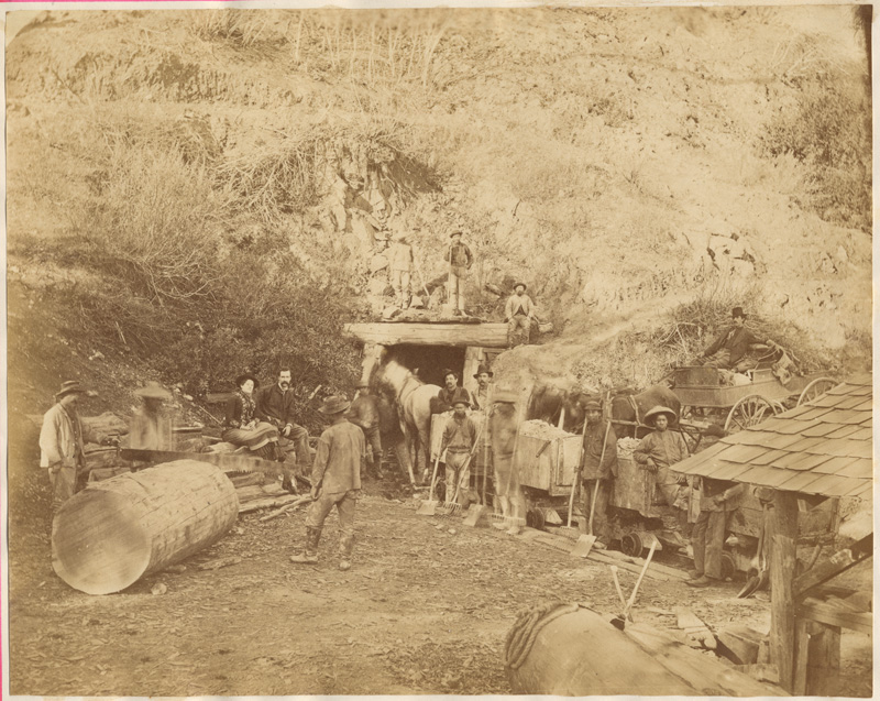 Great Western Quicksilver Mining Company, Mouth of No 9 tunnel, 10 December 1879, by Abraham Halsey and R.M. Wilson ; A. Hossack, artist. Plate No. 9, Courtesy California State Library